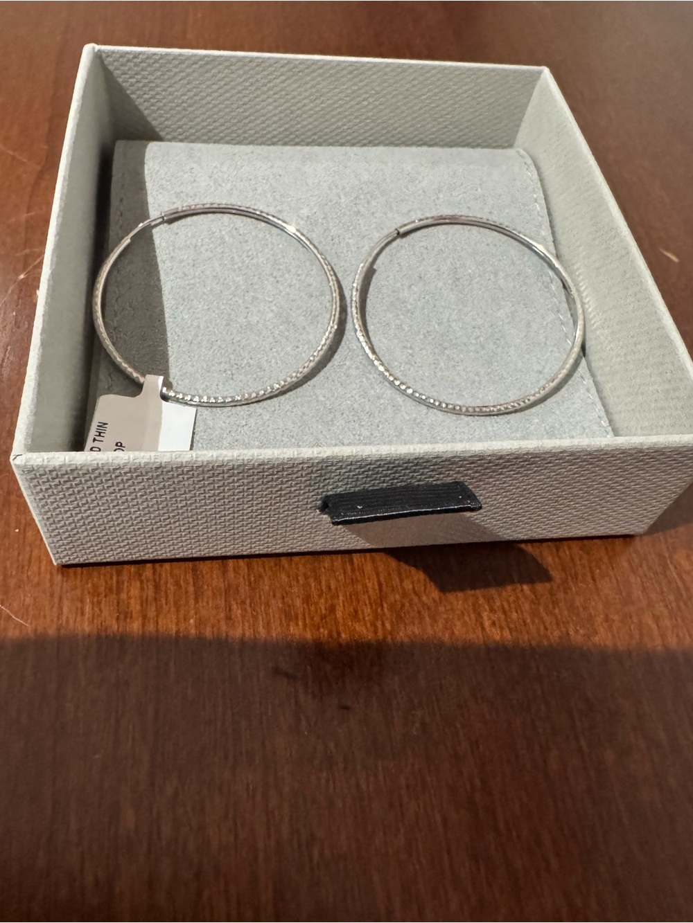14KT white gold thin lined Textured Hoop Earrings